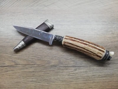 CUCHILLO DE CAZA DE MOLIBDAN INOXIDABLE SOLINGEN ALEMÁN RARO DE COLECCIÓN FUNDA DE CUERO Foto 1 de 4