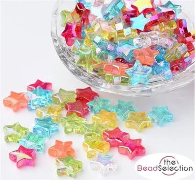 70 ACRYLIC STAR BEADS TRANSLUCENT RAINBOW AB PEARL 10mm MIXED COLOURS ACR67 - Image 1 of 2