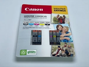 Canon ink 220 & 221 Black Tricolor Yellow, Cyan Magenta Combo Pack Genuine OEM!! - Afbeelding 1 van 2
