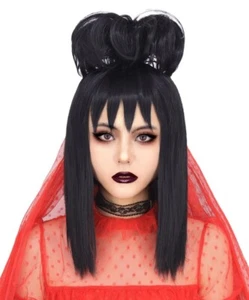 Black Lydia for Lydia Deetz Costume Women Girls Cute Black Wigs with Bun for ... - Picture 1 of 4