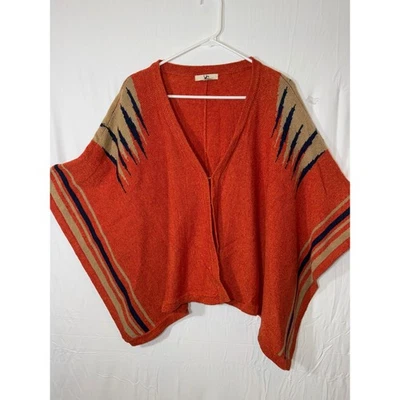 Poncho Ya Los Angeles naranja tostado azul marino tejido cárdigan encubrimiento para mujer talla L azteca Foto 1 de 4