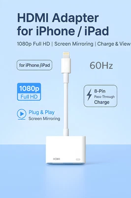8-Pin auf HDMI AV Adapter für Apple iPhone iPad 1080p TV Bildschirm Spiegelung - Bild 1 von 2