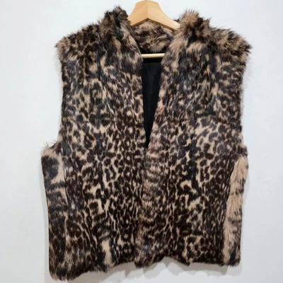 Husk Reversible Real Fur Vest Size Large Leopard Print Shearling Leather - Image 1 of 4