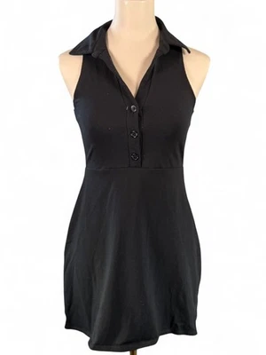 Mini vestido para mujer Forever 21 negro sin mangas con cuello abotonado elegante talla M Foto 1 de 4