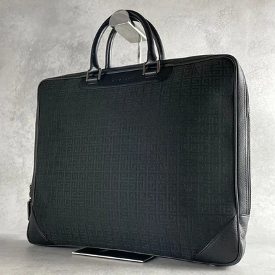 Givenchvy Men's Black Leather Canvas Briefcase Business Bag 4G Logo Used - Image 1 of 4