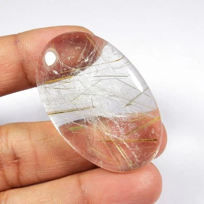 Multi Golden Rutile Quartz Gemstone 44x28 mm Oval Shape Natural Cabochon #10740 - Image 1 of 4