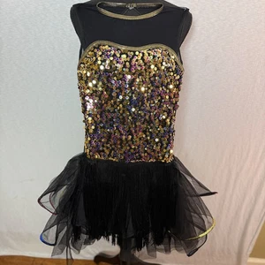 Weissman Black Multicolored Sequin Fringe Stage Performance Dance Costume Adult - Picture 1 of 5