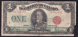 Dominion Of Canada 1923 $1 Dollar Banknote MCCavour-Saunders Red Seal 2 Z-116131 - Picture 1 of 2