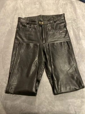 Pantalones de cuero negros vintage con forro de cuero genuino 34 X 30 excelente envío gratuito Foto 1 de 4