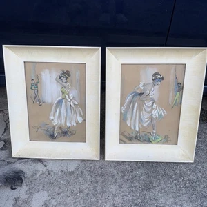 Vtg MCM RARE CYDNEY GROSSMAN DRAWING BALLET DANCER PERFORMER 1950 SET Of 2 - Picture 1 of 9