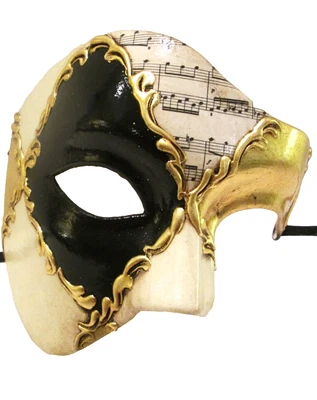 MAR5 PHANTOM OF THE OPERA MASK, HANDPAINTED BY ITALIAN ARTISANS,  BLACK/GOLD - Image 1 of 3