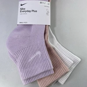 Nike Everyday Plus Dri-FIT Ankle Socks 3 Pairs Pink Oxford White Large Size 8-13 - Picture 1 of 8