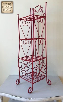 Vintage Farmhouse Red Metal Hearts Self Standing Shelf 4 Tier - 21.5 x 8.5 x 7" - Image 1 of 4