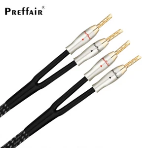 Pair HIFI OFC Silver Plated Audio Speaker Cable W/ Banana Golden Plug Connectors - Picture 1 of 18