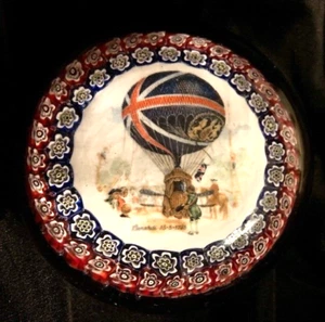 Vintage Millefiori paperweight with 1785 Lunardi Hot Air Balloon - 4" x 2.25" - Picture 1 of 3