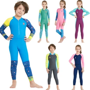 Kids Girls Boys One Piece Swimsuit Full Long Sleeve Swimwear Diving Bathing Suit - Picture 1 of 35