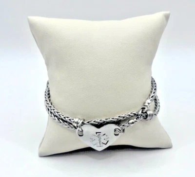 Pulsera de acero inoxidable con símbolo EMS - Cadena de trigo de alerta médica paramédica Foto 1 de 3