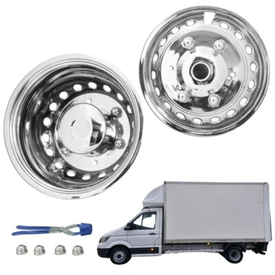 Satz Edelstahl Radkappe 16"x5,5" Stahlfelgen V+H VW Crafter 2006-2017 Doppelrad - Bild 1 von 3