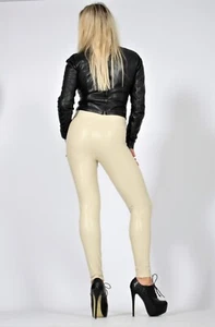 Leather Leggings as Vegan Leather Stretch Pants in Faux Leather in Sand - Picture 1 of 11