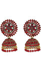 Beautiful Design Pearls Jhumka Earrings For Women & Girls Red Color