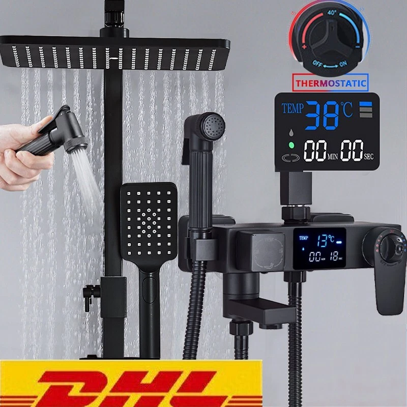 LED Unterputz Duscharmatur schwarz 40cm Duschsystem Regendusche Kopfbrause iBox