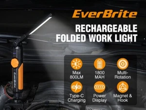 EverBrite LED Rechargeable Work Light 800LM COB Foldable Flashlight for Repair - Picture 1 of 12