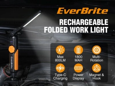 EverBrite LED Rechargeable Work Light 800LM COB Foldable Flashlight for Repair - Image 1 of 4