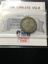1936   Coin Mart  Graded Canadian,  ¢10  Cent, **VG-8**