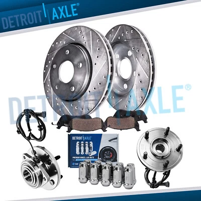 Front Drilled Rotors Brake Pad Wheel Hubs +10pc Lugnuts for 05-10 Grand Cherokee - Image 1 of 4