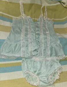 Vintage Lingerie Henson Kickernick 2 Pc w/ panties baby doll Nylon sz S Green - Picture 1 of 15