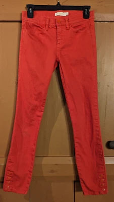 Tory Burch Red Emmy Skinny Jeans Snap Ankle Cuffs Women's Size 24 27x26 - Image 1 of 4