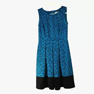 Dana Buchman Dress Textured Knit Shift Sweater Dress Size 4 Back Zip Blue Black - Picture 1 of 10