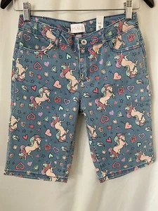 Place Girls Medium Wash Colorful Unicorn Graffiti Print Denim Jean Shorts - Picture 1 of 9
