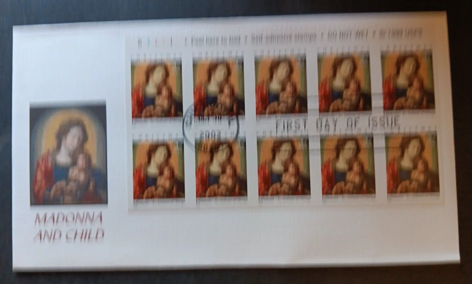 $3.70 NAVIDAD 2002 MADONNA & CHILD GOSSAERT FOLLETO 10 SELLOS ARTMASTER FDC Foto 1 de 1