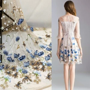 Embroidery Floral Tulle Lace Fabric DIY Wedding Dress Sewing Cloth Craft By Yard - Picture 1 of 10