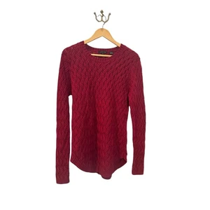 Jeanne Pierre Women's Red Cable Knit Long Sleeve Pullover Sweater - Picture 1 of 5