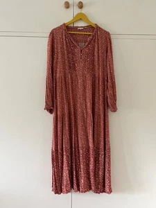 FatFace Mika Pressed Floral Print Dress Dusty Pink Size 16 Boho Midi Summer - Picture 1 of 11