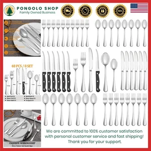 48 Pcs Silverware Set for 8 Stainless Steel Flatware Cutlery Utensil Kitchen New - Picture 1 of 9