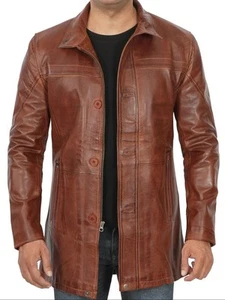 Decrum Bristol Men's Vintage Cognac Brown Leather Car Coat - 2XL - Picture 1 of 9