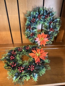 Stechpalme Beere Kerzenringe 2er Set Vintage 5,5" Stumpenkranz Weihnachtsdeko - Bild 1 von 5