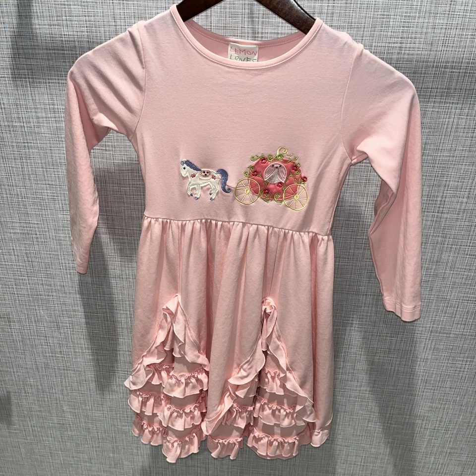 Vestido Lemon Loves Lime talla 7 rosa manga larga con volantes cuento de hadas caprichoso caballo Foto 1 de 4