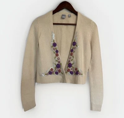 Cullen 100% Cashmere Cardigan Sweater S Dainty Fairy Coquette Y2K Sequin Crop - Image 1 of 4