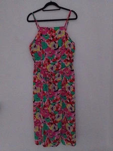 BNWT Size 14 Red Green Pink Floral Strappy Sleeveless Midi Dress - Picture 1 of 8
