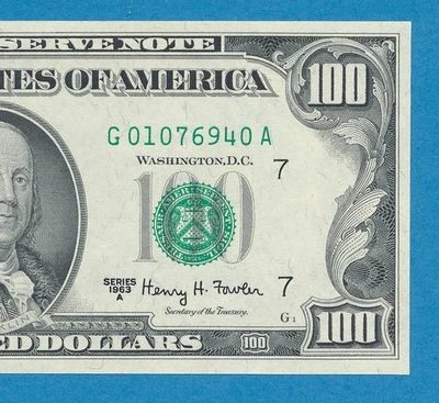 $100. 1963-A РАЙОН ЧИКАГО ОРИГИНАЛ, ТИСНЕНЫЙ ИДЕАЛЬНЫЙ ДРАГОЦЕННЫЙ КАМЕНЬ НОВЫЙ FRN - Изображение 1 из 3