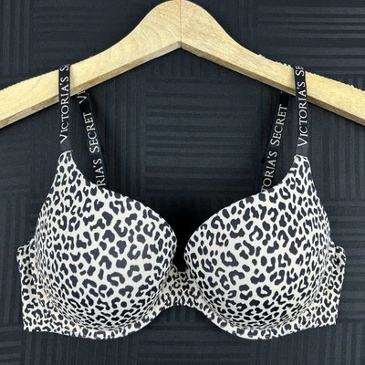 Sujetador Victoria’s Secret para mujer 34D negro beige estampado de leopardo logotipo forma perfecta Foto 1 de 4