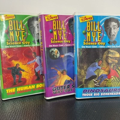 Bill Nye The Science Guy Lot Of 3 VHS Cassettes Dinosaurs, Human Body, And Space Foto 1 de 4
