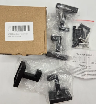 PACK DE 4 - Gancho para Toalla de Baño Negro Mate Gancho Cuadrado para Abrigo Ganchos para Bata Negro Foto 1 de 4