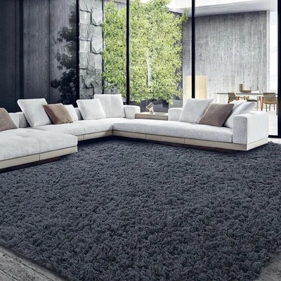 Fluffy Large Area Rug for Living Room 9x12 Feet, 2.4" Plush Dark Grey Carpets... - Image 1 of 4