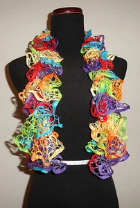 Youth Kids Handmade Knitted Rainbow Ruffle Ruffled Scarf Like Tie Dye Dyed Lace - Picture 1 of 5