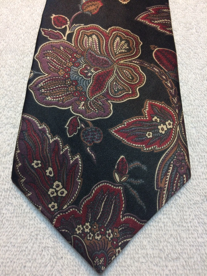OSCAR DE LA RENTA MENS TIE 3.75 X 59 BLACK WITH COLORFUL FLORAL RED GOLD - Image 1 of 4